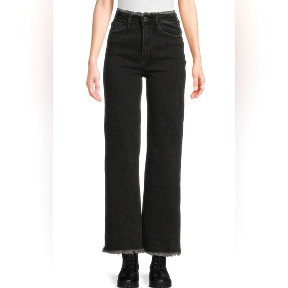 Etienne Marcel Denim - Etienne Marcel Women’s Black High-Waisted Wide Leg Frayed Edge Jeans
